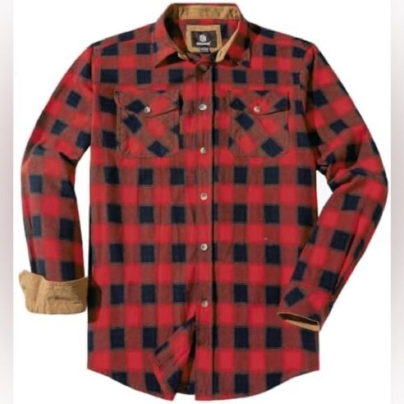CHEXPEL Mens Flannel Shirts Long Sleeve Casual Button Down Plaid 100% Cotton - Picture 1 of 15